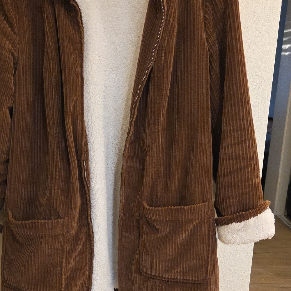 D & CO Cozy Brown Corduroy Fleece Lined Jacket Size Medium - Picture 7 of 17